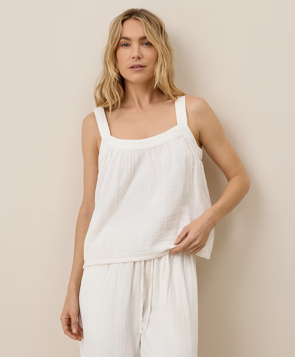 Pact Organic Cotton Coastal Double Gauze Square Neck Cami Sea Salt White XXL New